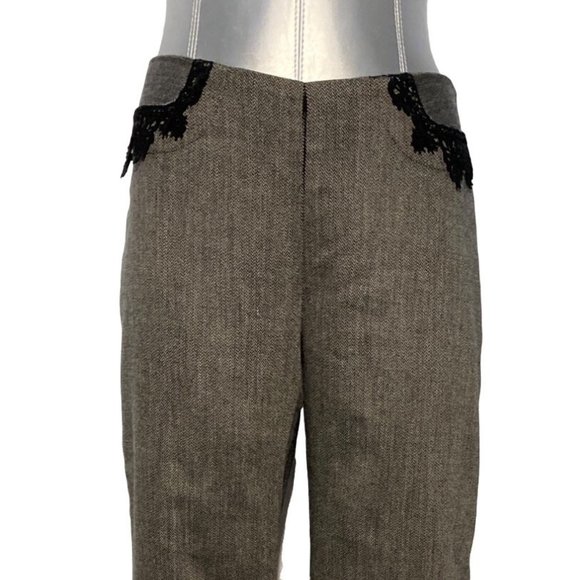VTG Louis Verdad 8 Dress Pants Black White Tweed Pockets Lace Trim Wide Leg Work - Picture 2 of 7